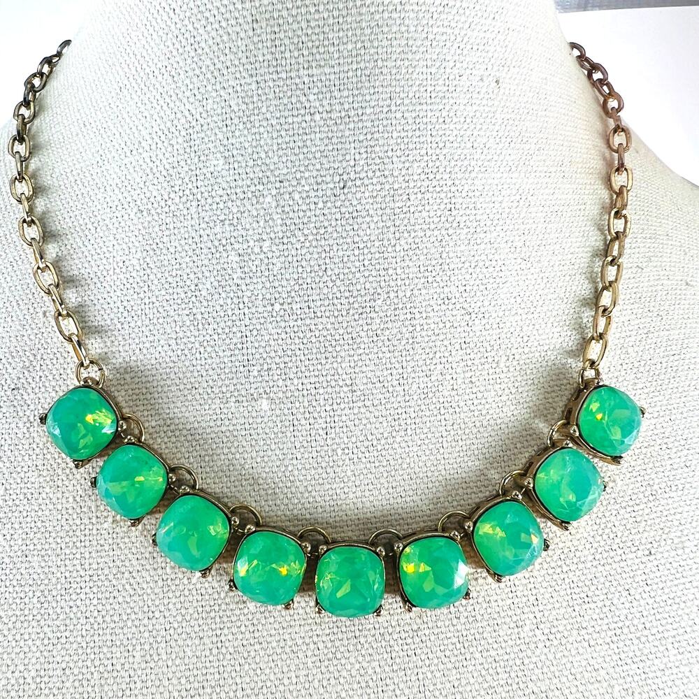 Express Aqua Opalescent Statement Necklace Gold Tone Glass Rhinestone Bib